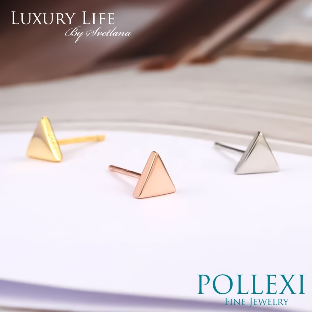 14k Gold Pyramid Stud Earrings - Picture 4 of 16